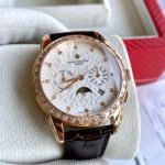  PATEK PHILIPPE 9100 Automatic Movement Cow Leather Style White 42mm Watch